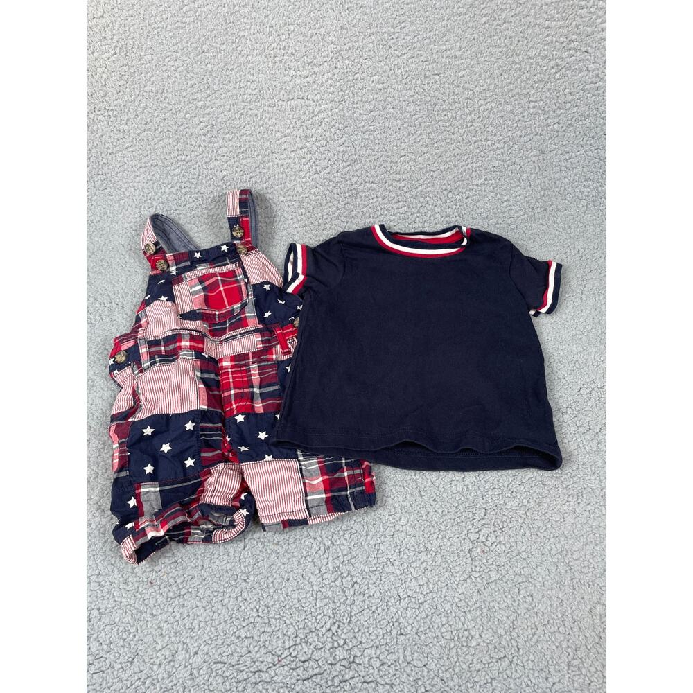 Gymboree Red White & Blue Overalls & Shirt Set 4th Of July